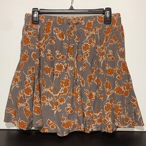 Kori America Orange and Grey Floral Print Mini Skirt Elastic Waist Size Medium